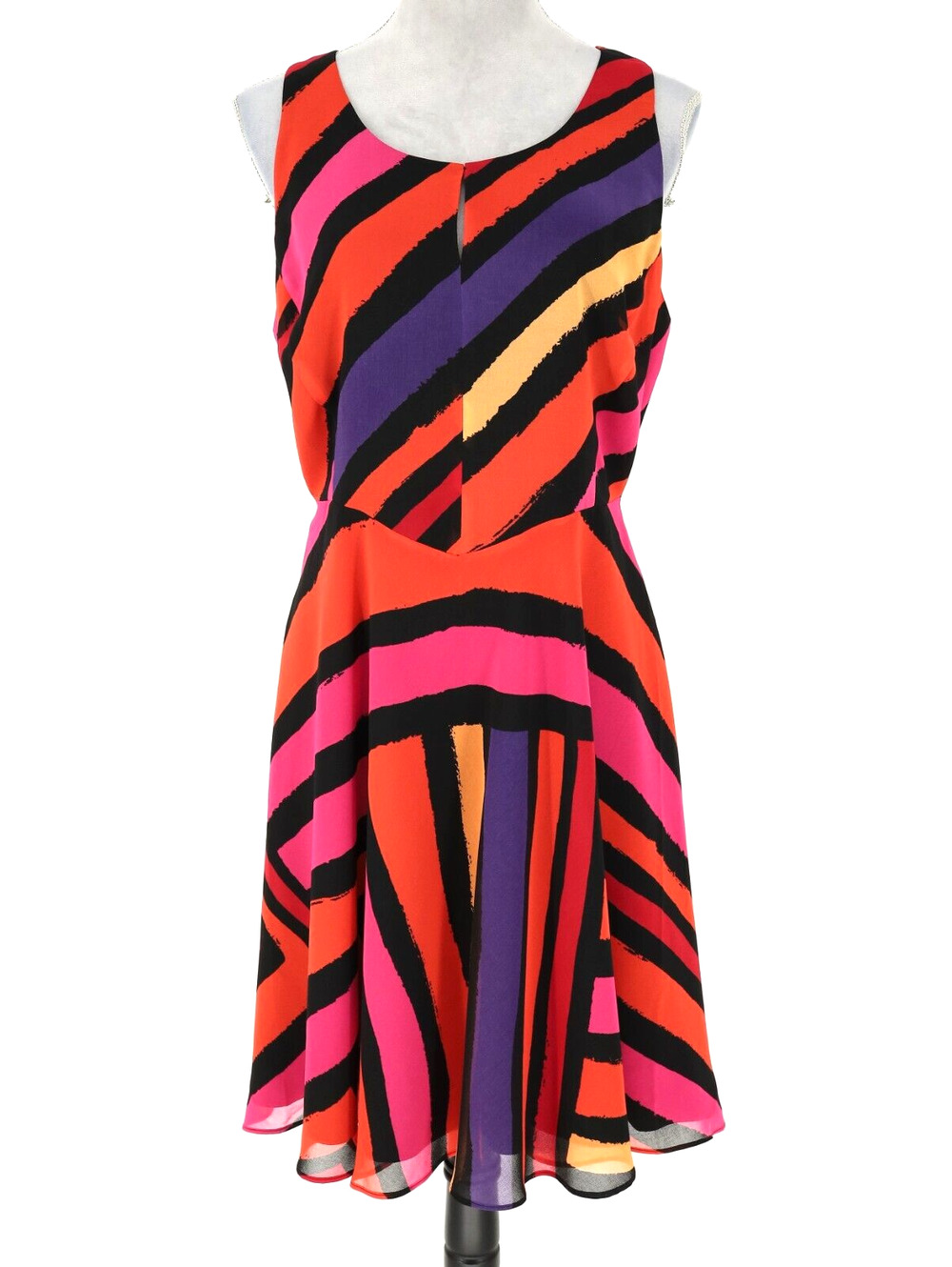 Cabi Dress Womens Medium Orange Purple Stripe Lined Zip Career Fit n Flare